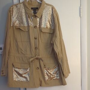 Ashley Stewart Sequin Embellished Waist Tie Jacket